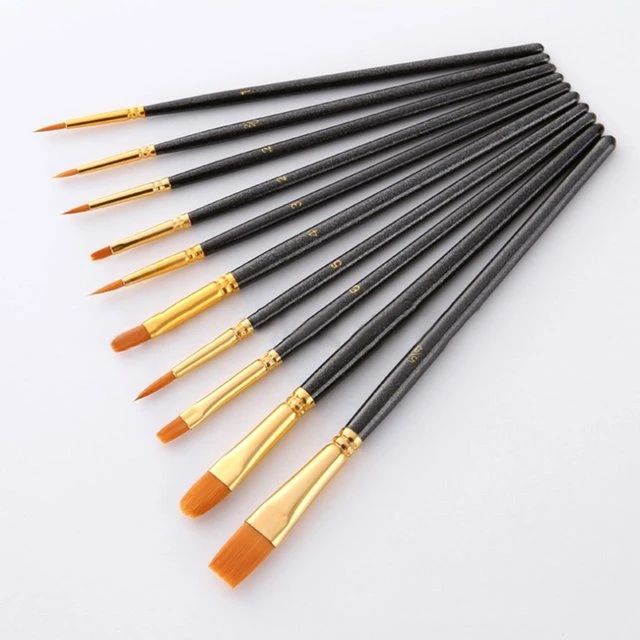 Custom Logo Artist Paint Brush High Quality Nylon Hair Wood Black Handle Watercolor Acrylic Oil Brush Painting Art Supplies